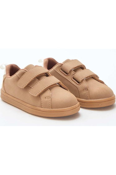Two-tone Suede-Effect Low-Top Sneakers with Hook-and-Loop Fastener BROWN