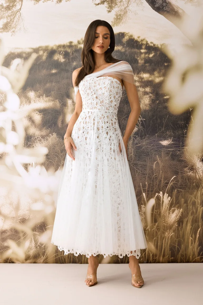 Martina Off Shoulder Lace Embroidery Maxi Dress