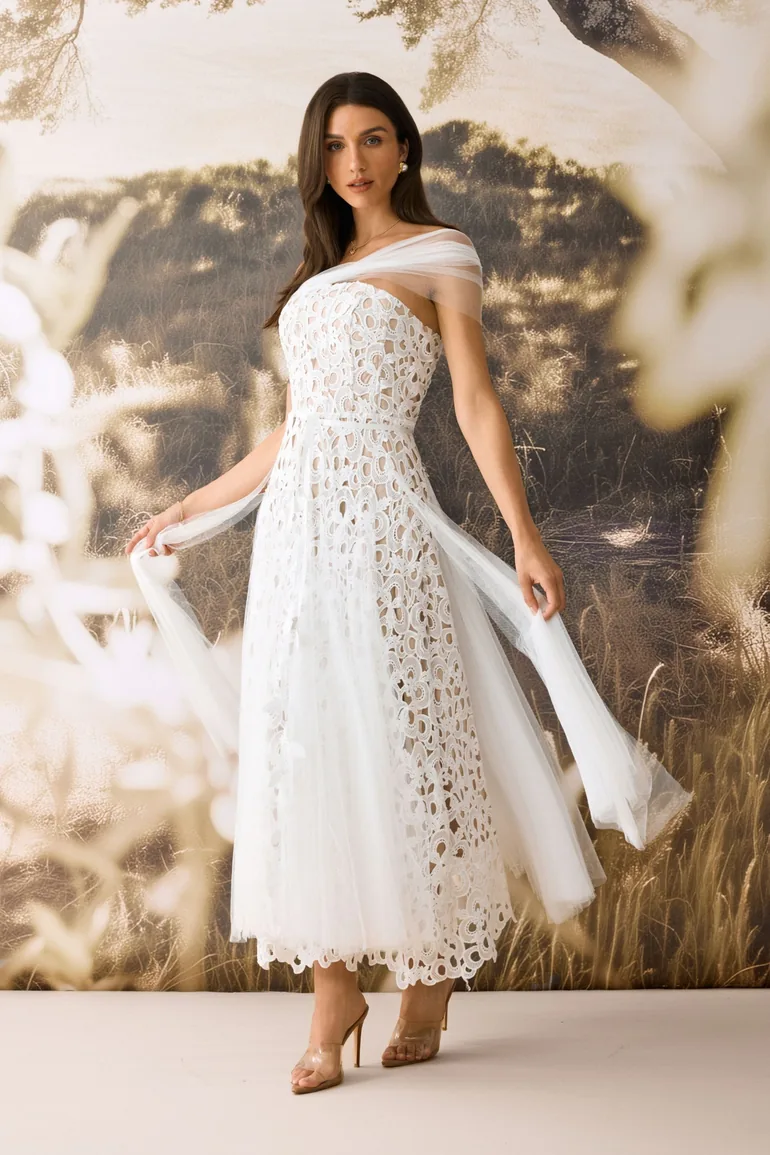 Martina Off Shoulder Lace Embroidery Maxi Dress - 3