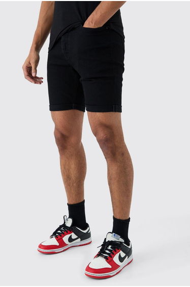 Skinny Stretch Denim Shorts In Black - black