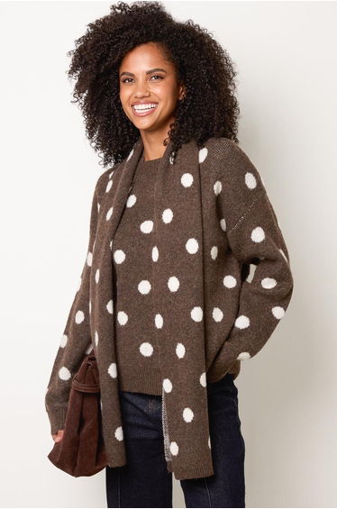 Polka Dot Knit Jumper With Scarf