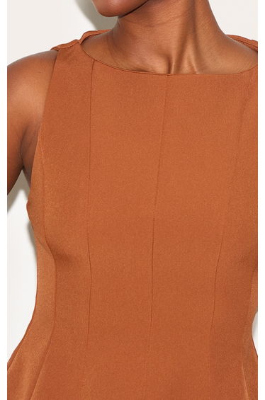 Chestnut Woven Pleated Shift Dress product thumbnail 4