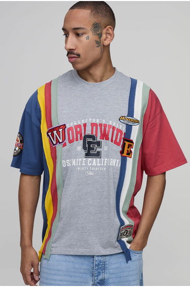 Collector's Edtn Oversized Striped Embroidered T-shirt - grey marl