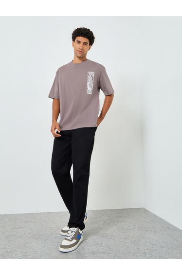 Men Grey Graphic Print Oversized T-Shirt