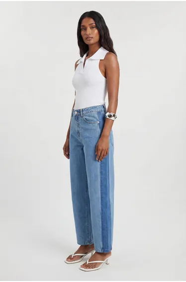 Denim Panelled Barrel Leg Jean