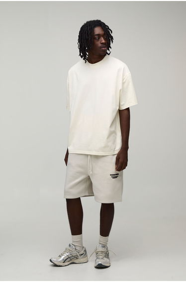 Regular Fit High Build Printed Jersey Short - ecru