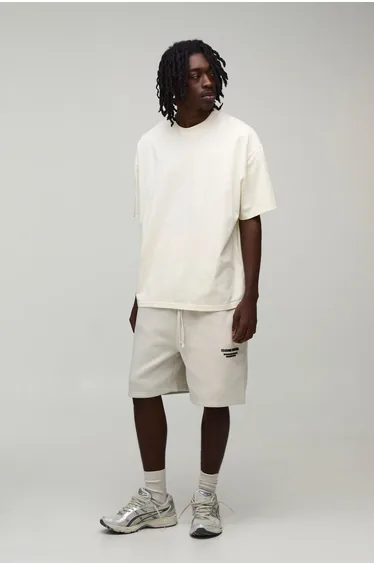 Regular Fit High Build Printed Jersey Short - ecru