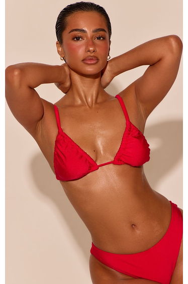 Red Gathered Triangle Bikini Top