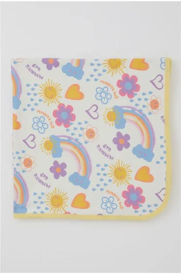 Newborn Baby Blanket, Floral Pattern & Sunny, Ecru (79 x 88 cm)