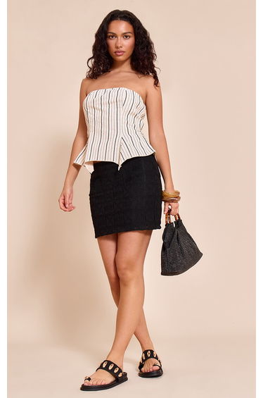 Black Crochet Textured Mini Skirt