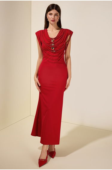 Metal Decorations Tassel Midi Dress