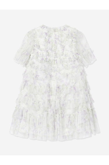 Needle & Thread Girls Trailing Floral Ruffle Dress in White