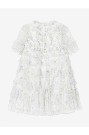 Needle & Thread Girls Trailing Floral Ruffle Dress in White