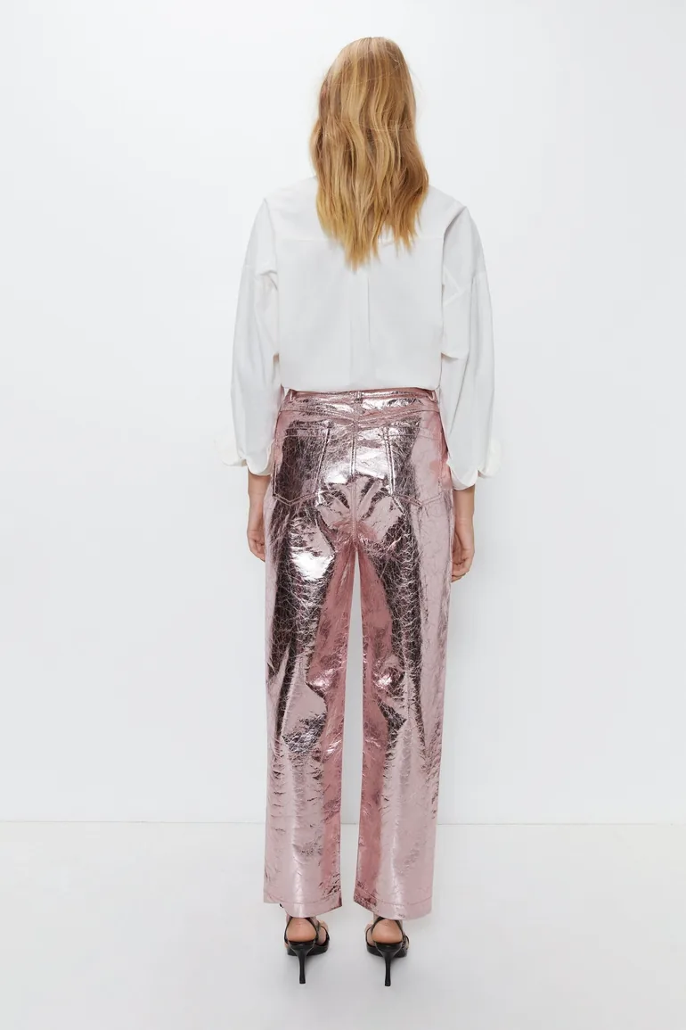 Crackle Faux Leather Straight Leg Trouser - 3