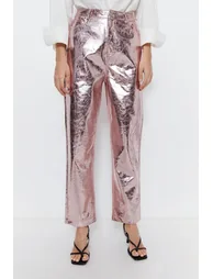 Crackle Faux Leather Straight Leg Trouser - 2