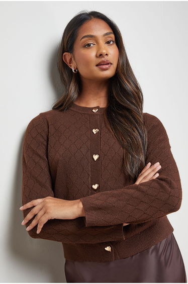 Heart Button Crew Neck Cardigan