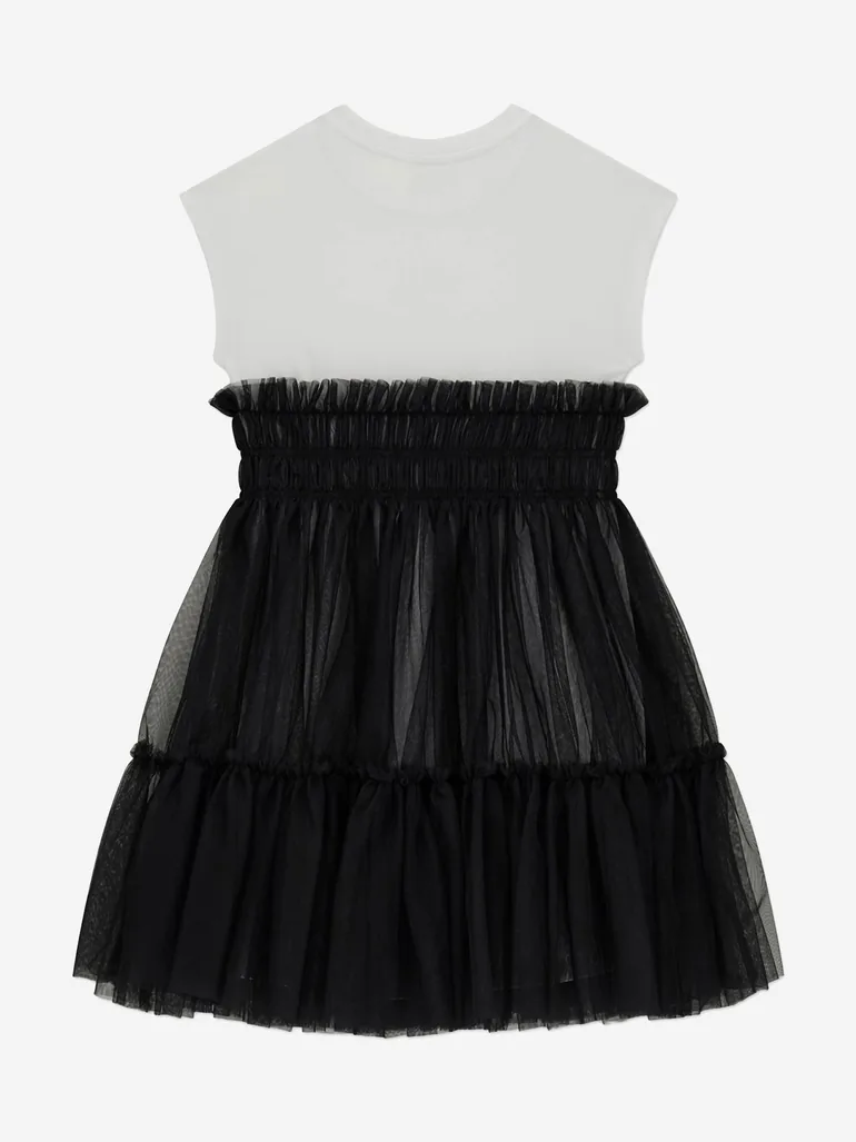 Guess Girls Mixed Fabric Dress in Black - 1