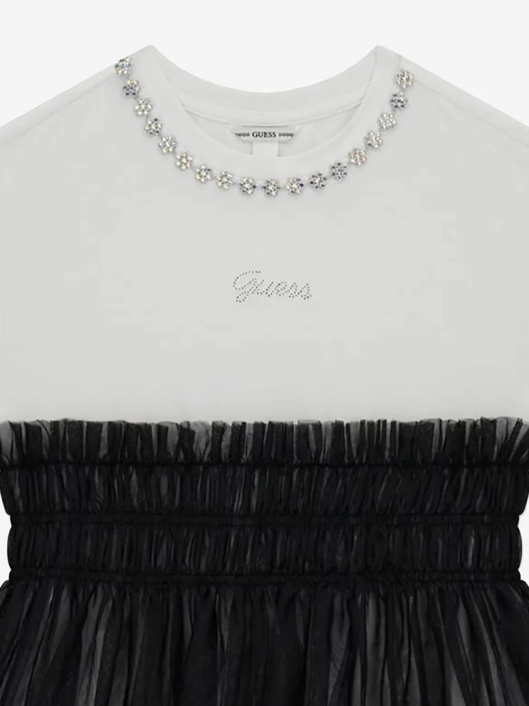 Guess Girls Mixed Fabric Dress in Black - 2