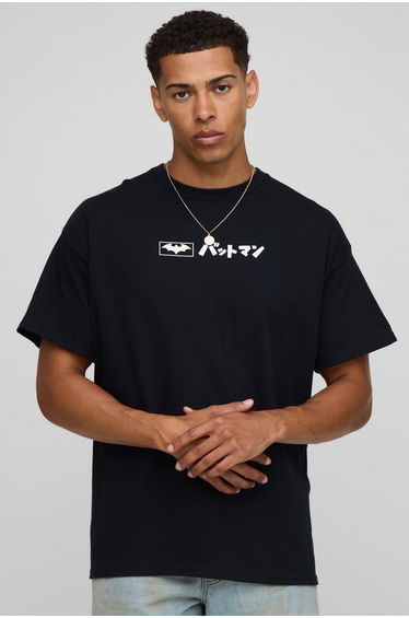 Black Oversized Batman License Printed T-Shirt - black