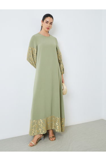 Women Green Foil Print A-Line Jalabiya