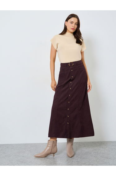 Corduroy Skirt with Self-Belt