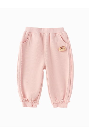 Girls' Ribbed Pants with Patch and Ruffled Hems