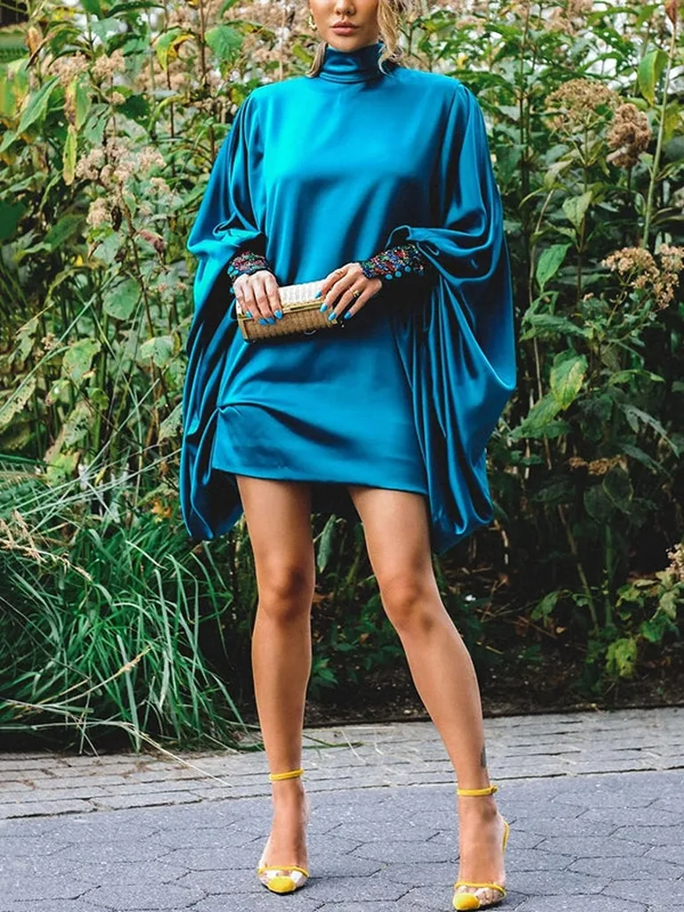 loose going out dresses Going Out Loose Batwing Sleeves Buttoned Solid Color Mini Dresses Uoozee :  Day Dresses : VogaCloset Oman