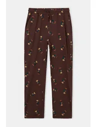Brown Regular 100% Cotton Teddy Bear Patterned Knitted Pajama Set - 5