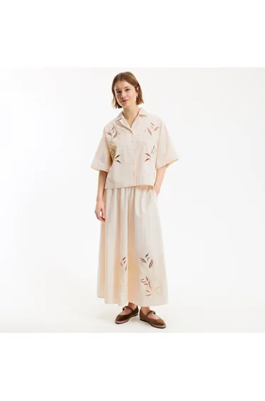 Openwork Embroidered Shirt with Short Sleeves
