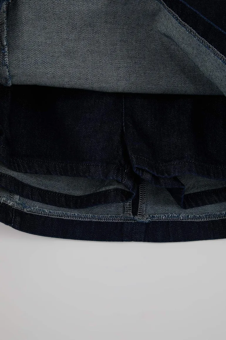 Dark Blue Accessory/Troque Detailed 100% Cotton Denim Shorts Skirt - 2