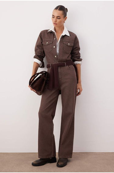 Navy blue buttoned pocket denim overalls