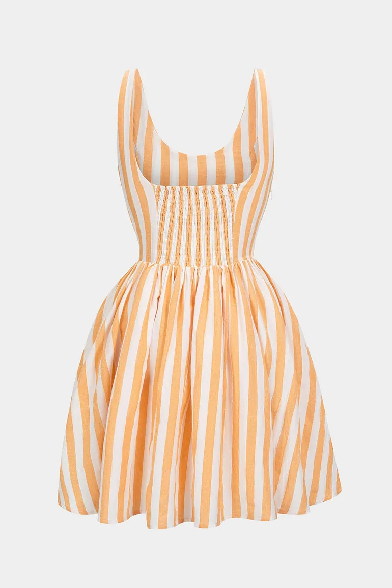 Stripes Print Round Neck Sleeveless Mini Dress - 2