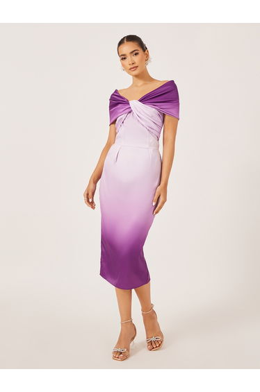 Front Knot Ombre Print Short Sleeves Sheath Midi Dress