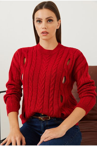 Women's Hair Braided Patterned Knitwear Sweater