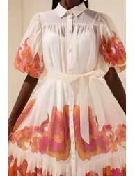 Floral Shirt Collar Single Breasted Midi Dress - 6