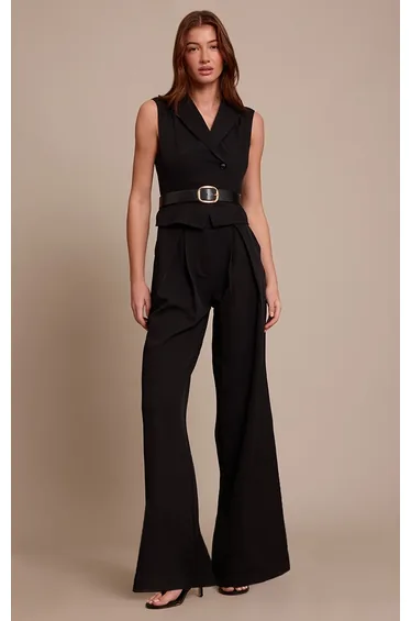 Black Tailored Woven Straight Leg Jumpsuit