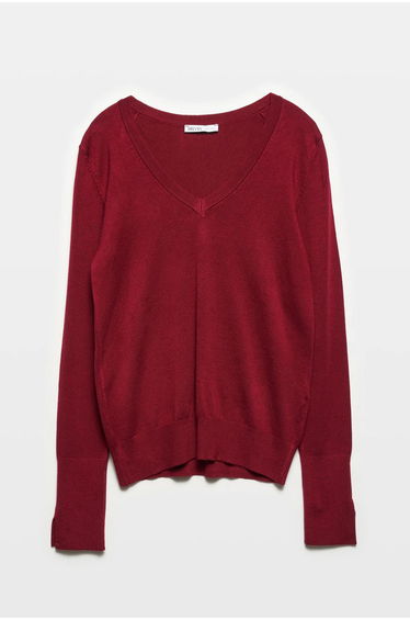 Dilvin Women's V-Neck Knit Sweater With Side Slit