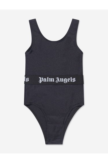 Palm Angels Girls Logo Band Swimsuit in Black