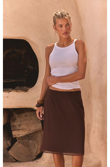 White Soft Rib Straight Neck Detail Vest Top