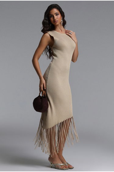 Garela Elegant Contour Round Neck Sleeveless Knit Maxi Dress