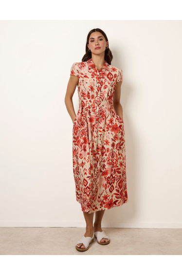 Watercolour Floral Printed Button Front Shirt Dress