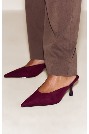 Plum Suede Kitten Heeled Mule