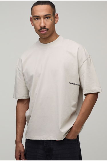 Oversized Boxy Homme Rubber Print T-Shirt - sand
