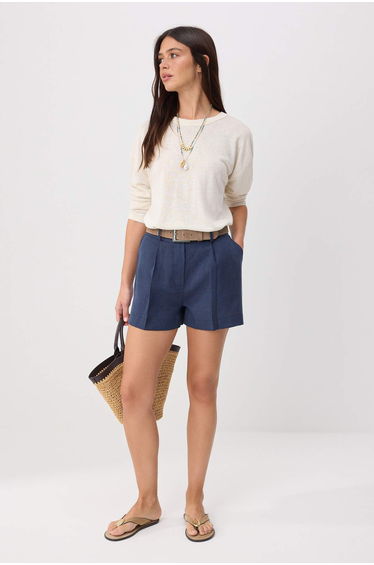 Navy Blue 100% Linen Shorts & Bermuda