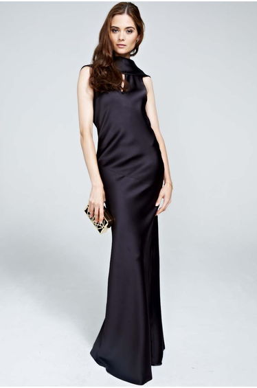 Silky gown with cowl neck