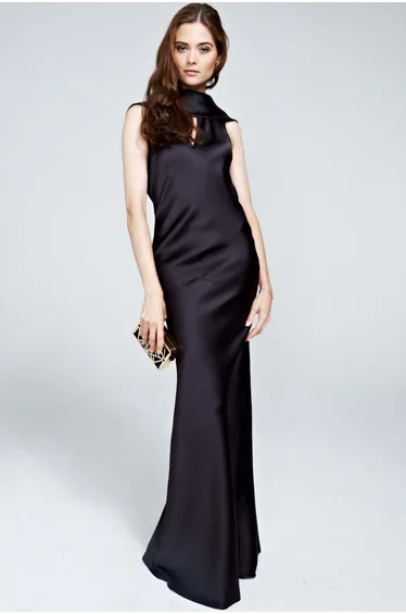 Silky gown with cowl neck