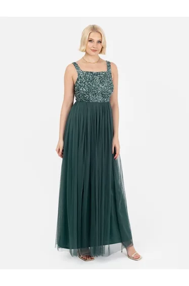 Maya Emerald Green Embellished Strappy Maxi Dress