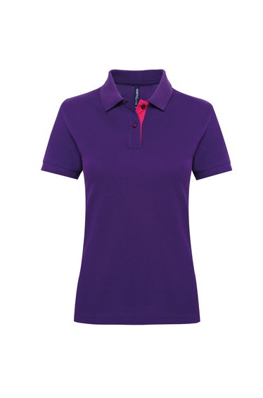Asquith & Fox Womens/Ladies Short Sleeve Contrast Polo Shirt - Purple/Pink