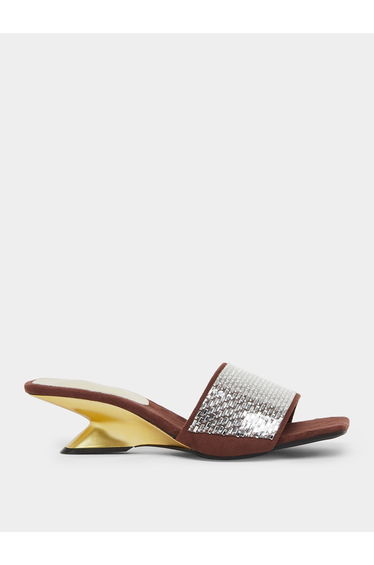 Brown Embellished Wedge Heel Sandals