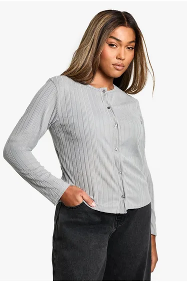 Plus Rib Button Through Cardi